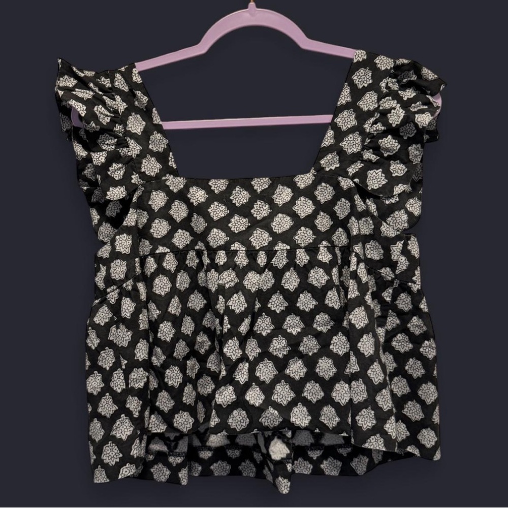 Outerknown Black and White Ruffle Blouse - Picture 2 of 4